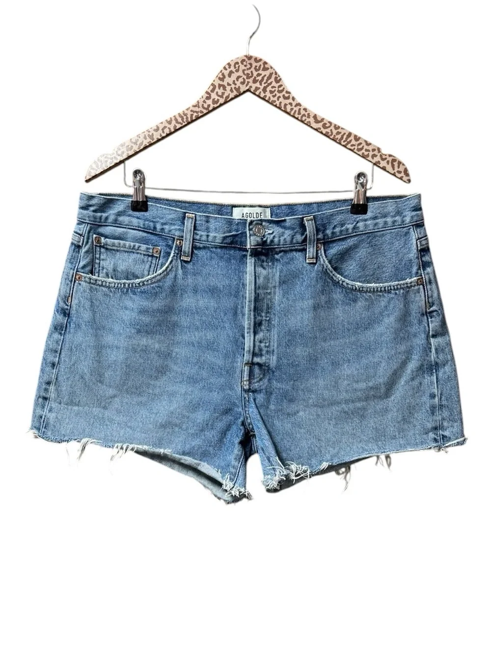 AGOLDE Parker Long Cutoff Denim Jeans Jorts Skywave Medium Blue Wash 32 $148
